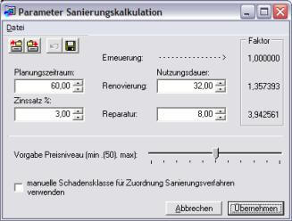 Screenshot Parameter Sanierungskalkulation