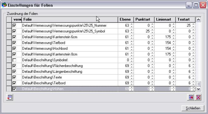 Screenshot Einstellungen für Folien